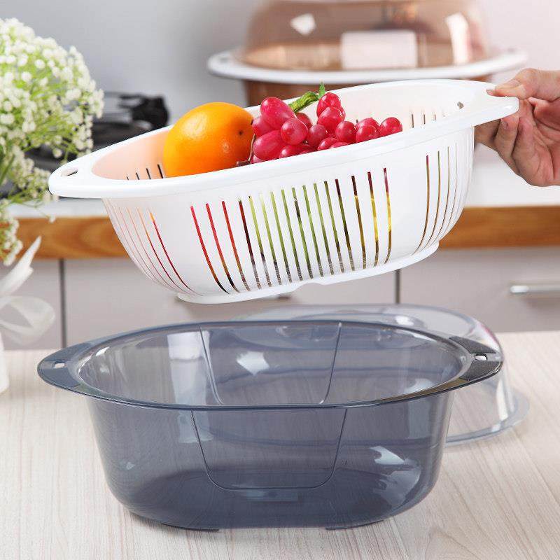 带盖果蔬筛子 双层塑料保洁篮洗菜盆 婴儿奶瓶收纳盒 餐具沥水篮,淘宝优惠券,粉丝福利购,淘宝优惠卷