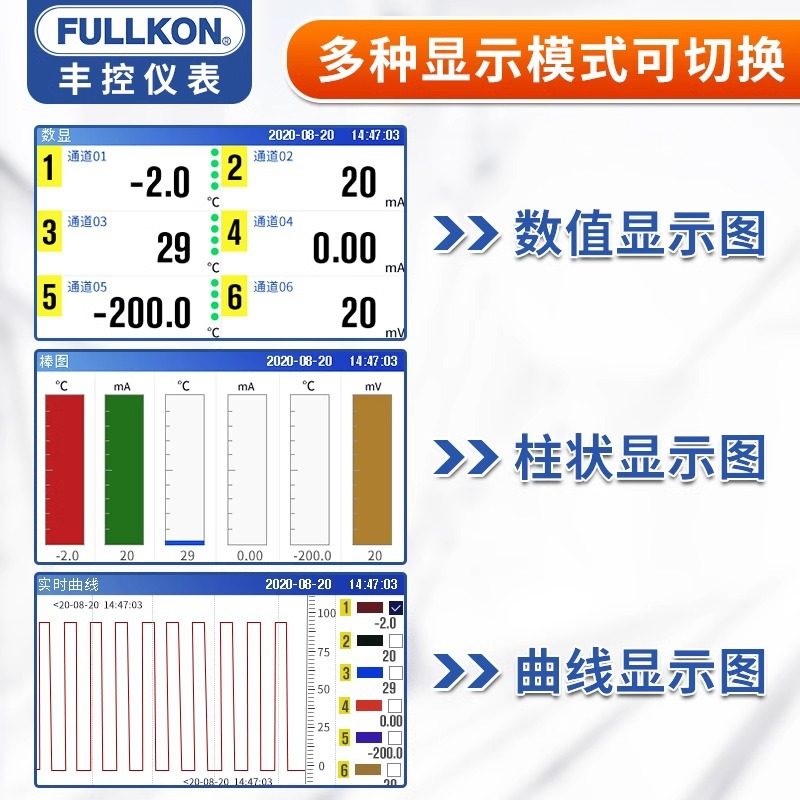 丰控多路无纸记录仪电流压力电压数据曲线温度巡检仪高精度记录,淘宝优惠券,粉丝福利购,淘宝优惠卷