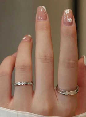 蒹葭与白露情侣戒指纯银一对轻奢高级感对戒刻名字七夕礼物送女友