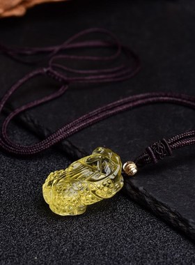 天然黄水晶貔貅吊坠财缘黄色皮丘挂件项链男女款时尚个性饰品礼物