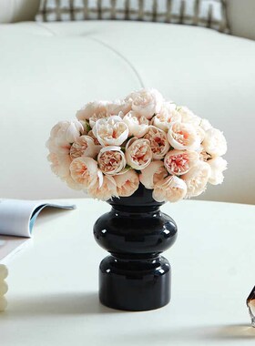 小花瓶玻璃摆件中古法式仿真花假花装饰品复古客厅茶几玄关摆设