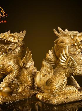 铜麒麟摆件一对招财镇宅送子纯铜八卦麒麟家用办公室装饰客厅摆设