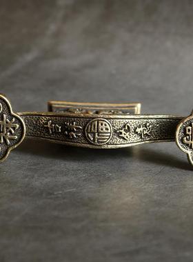 复古实心纯黄铜办公桌面车载小摆件大如意福禄随身工艺品手把玩件