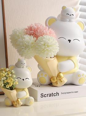 创意捧花暴力熊玄关客厅家居摆件飘窗电视柜桌面装饰品乔迁小礼物