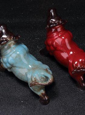 陶瓷窑变牛气冲天工艺品桌面摆件招财转运水牛创意家居书房装饰品