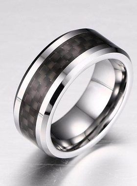 戒指指环男士单身男钨金个性食指潮碳纤维戒子黑色饰品钨钢霸气女