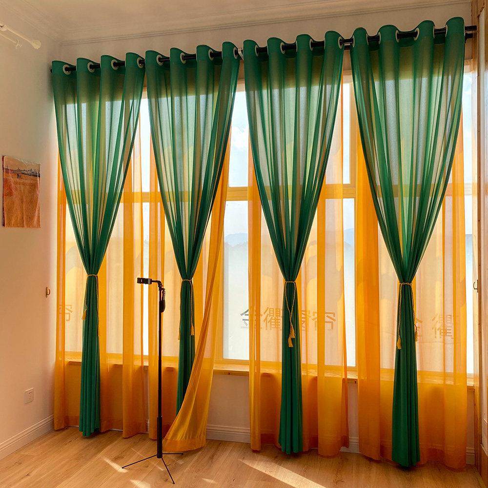 民族风绿色高密雪纺纱帘客厅阳台店面橱窗透光不透人撞色双层窗纱,淘宝优惠券,粉丝福利购,淘宝优惠卷