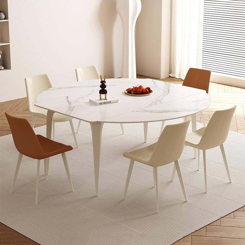 奶油风岩板餐桌可变圆桌折叠伸缩收缩现代简约小户型方圆两用饭桌,淘宝优惠券,粉丝福利购,淘宝优惠卷