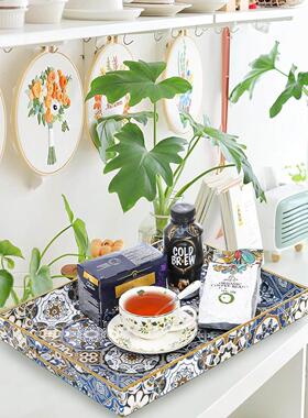 装饰托盘轻奢波西米亚家用桌面茶几咖啡置物盘带把手点心盘厨卫盘