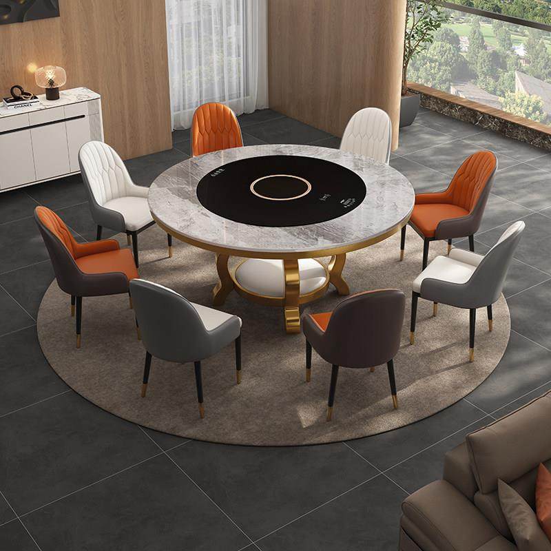 岩板餐桌椅现代多功能圆形简约餐桌内嵌式转盘电磁炉火锅岩板餐桌,淘宝优惠券,粉丝福利购,淘宝优惠卷