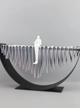 北欧轻奢金属创意人物造型艺术品装饰孤独的小黑人玄关电视柜摆件