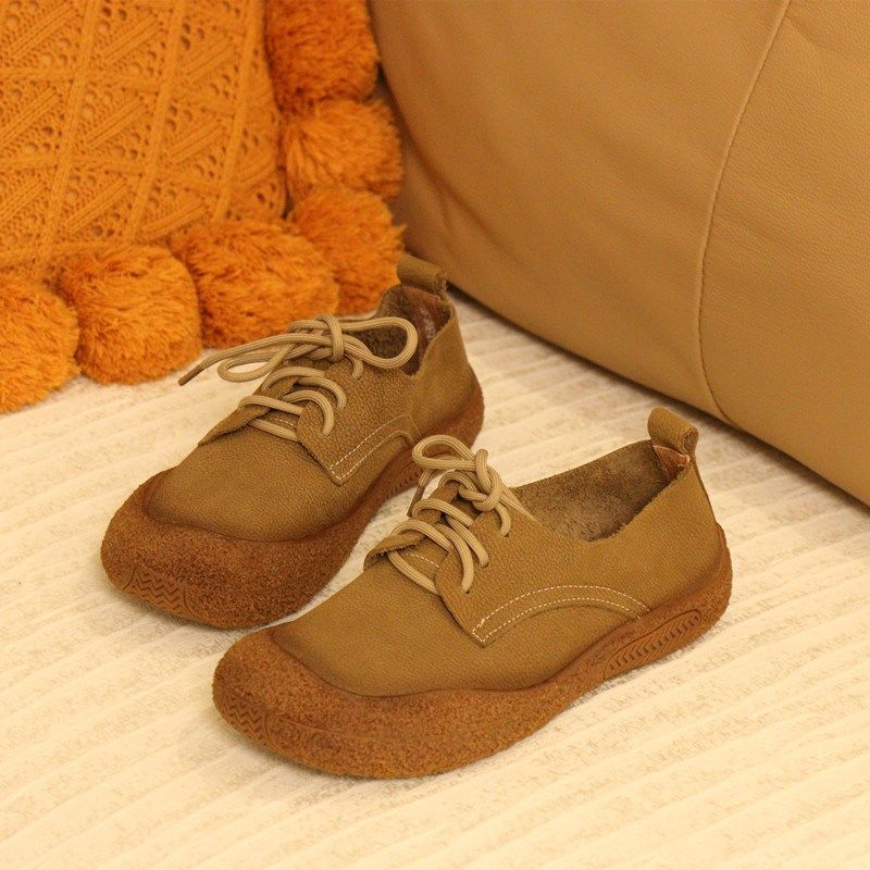 6366花藤萝蔓 牛皮圆头深口休闲系带平底软底真皮女鞋女单鞋,淘宝优惠券,粉丝福利购,淘宝优惠卷