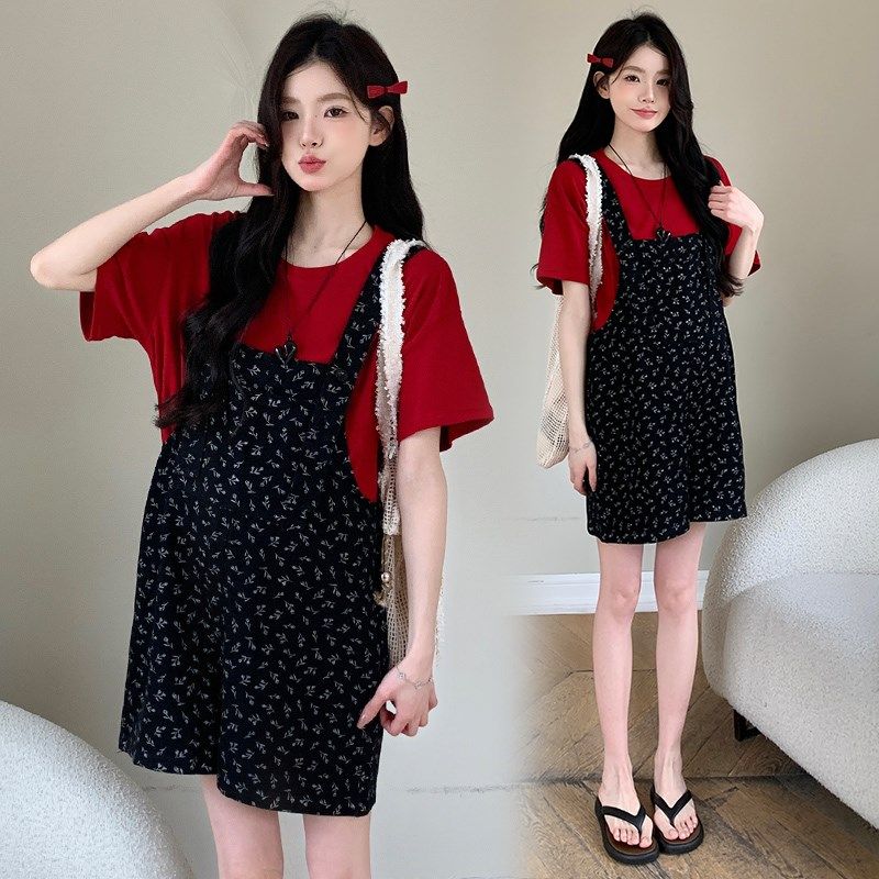 孕妇装夏款2025新款背带裤套装大码裤子韩版潮妈时尚夏季两件套潮,淘宝优惠券,粉丝福利购,淘宝优惠卷