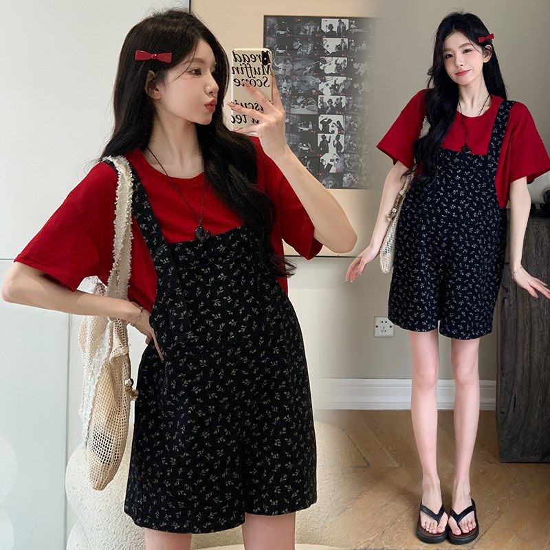 孕妇装夏款2025新款背带裤套装大码裤子韩版潮妈时尚夏季两件套潮,淘宝优惠券,粉丝福利购,淘宝优惠卷