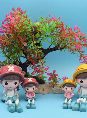 田园家居房间装饰工艺品小摆件可爱吊脚娃娃仿真树创意卧室内摆设