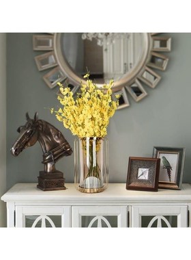 客厅摆件高端大气花瓶创意铁艺玻璃欧G式样板房家居装饰插干花器