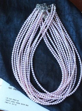 春季新品天然淡水珍珠粉光小灯泡款珍珠项链 圆度好女款珍珠