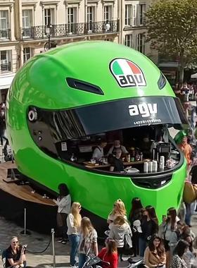 定制创意玻璃钢头盔雕塑咖啡屋网红奶茶店打卡售卖亭景区餐车美陈