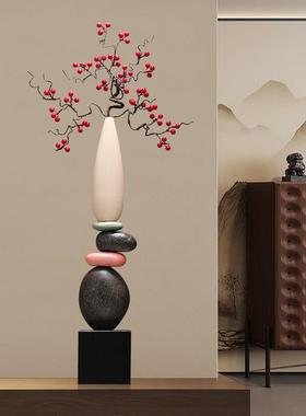 时来运转花瓶落地摆件客厅玄关红果造景迎客松装饰品暖居乔迁礼物