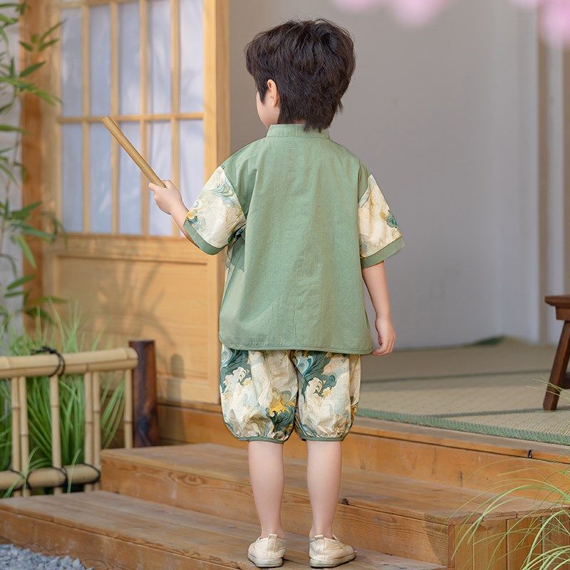儿童唐装中国风男童汉服古装夏季短袖中式民族演出服宝宝周岁礼服,淘宝优惠券,粉丝福利购,淘宝优惠卷