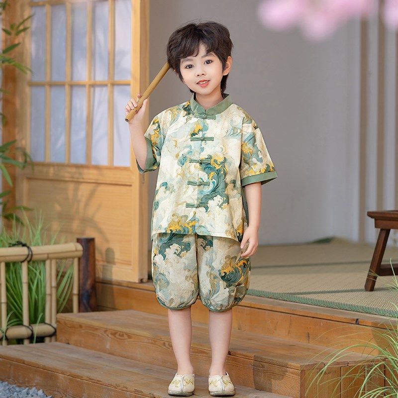 儿童唐装中国风男童汉服古装夏季短袖中式民族演出服宝宝周岁礼服,淘宝优惠券,粉丝福利购,淘宝优惠卷
