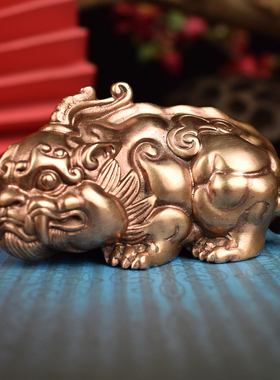 铜实心招财如意貔貅办公室书房客厅桌面摆件随身把玩手把件工艺品