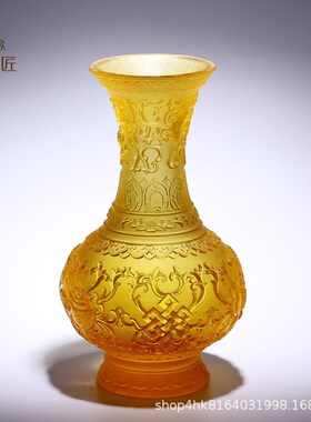 八吉祥琉璃花瓶摆件客厅插花高档复古高级感家居饰品乔迁新居礼品