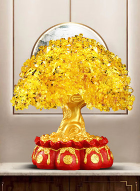 黄水晶发财树招财树摆件酒柜装饰客厅电视柜摇钱树开业家居聚宝盆