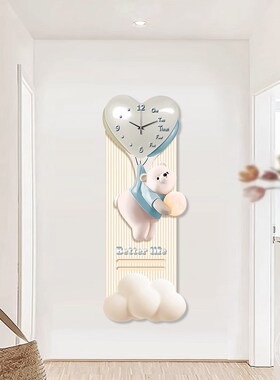 奶油风入户玄关镜子o画隐藏式推拉全身镜装饰画卧室穿衣镜带钟表