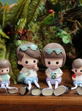 清新学院风树脂现代情侣桌面吊脚娃娃 家居装饰品摆件毕业礼物