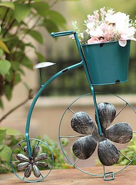 户外自行车花架做旧铁艺庭院花园阳台布置欧式橱窗装饰品园艺摆件