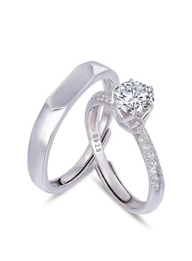 莫桑石一克拉情侣戒指女纯银对戒求婚结婚生日七夕情人节礼物饰品