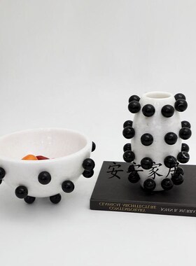北欧现代大理石纹花瓶q餐桌摆件创意黑色波点花器房地产样板间摆