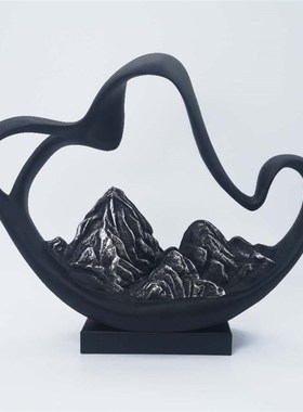 新中式创意假山装饰摆件样板间酒店书房电视柜书S柜办公桌软装摆