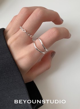 别样 银色小众设计感开口气质百搭时尚戒指女高级感关节戒女E327