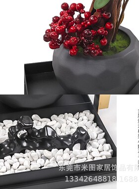 新中式禅意金属黑色托盘组合套装摆件样板间售楼处书房茶几装饰品