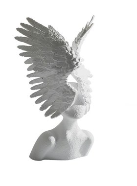 北欧轻奢天使翅膀艺术雕塑摆件样板房售楼处白色人物玄关客厅软装