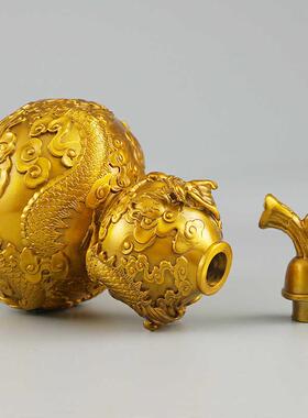 铜葫芦摆件双龙戏珠葫芦工艺礼品摆饰家居客厅桌面玄关全铜浮雕工