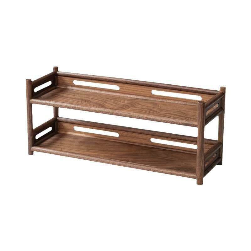North American black walnut double-layer pot rack South American walnut wood storage rack Kung Fu tea set storage shelf purple sand teapot
