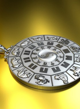 99纯银九宫八卦牌男女本命年九宫西藏牌生肖西藏项链男本命佛吊坠