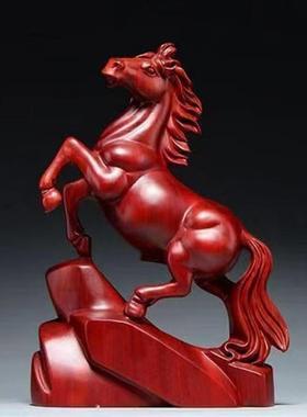 红色木头马摆件实木雕刻十二生肖木质立马到成功吉祥物装饰工艺品