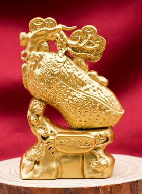 W新款好事发生花生造型摆件金属沙金工艺一生如意家居招财工艺品
