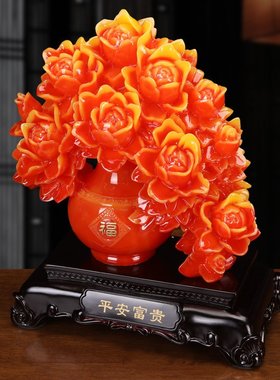 花开富贵牡丹花瓶 结婚庆礼品 树脂仿玉工艺品 家居玄关摆件装饰