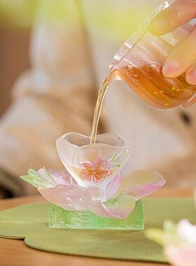 杭州文创琉璃芙蓉桃花杯十二花神茶杯主人杯托杯垫功夫礼盒品茗杯