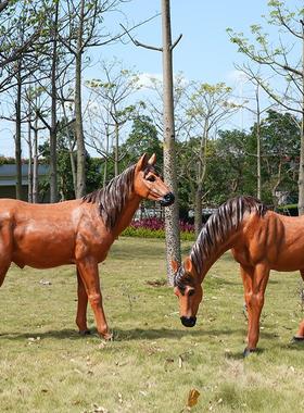 户外大型仿真马玻璃钢雕塑假动物公园林草坪景观可骑骏马落地摆件