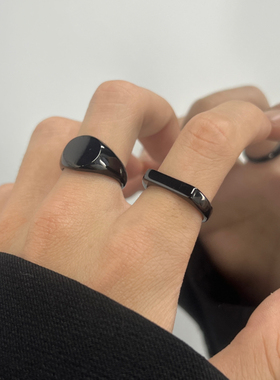 黑色戒指男女小众 钛钢不掉色 y简约ins尾戒嘻哈食指戒男士指环潮