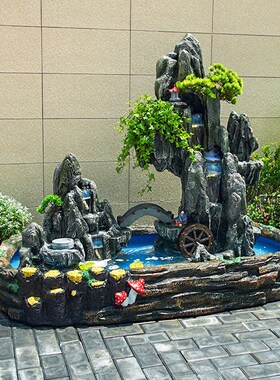 别墅环水鱼池造景布置庭院假山流水喷泉水泵景观室外鱼缸花园循