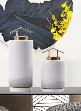 新中式白色带盖陶瓷摆件样板间客厅玄关电视柜桌面插花器装饰品