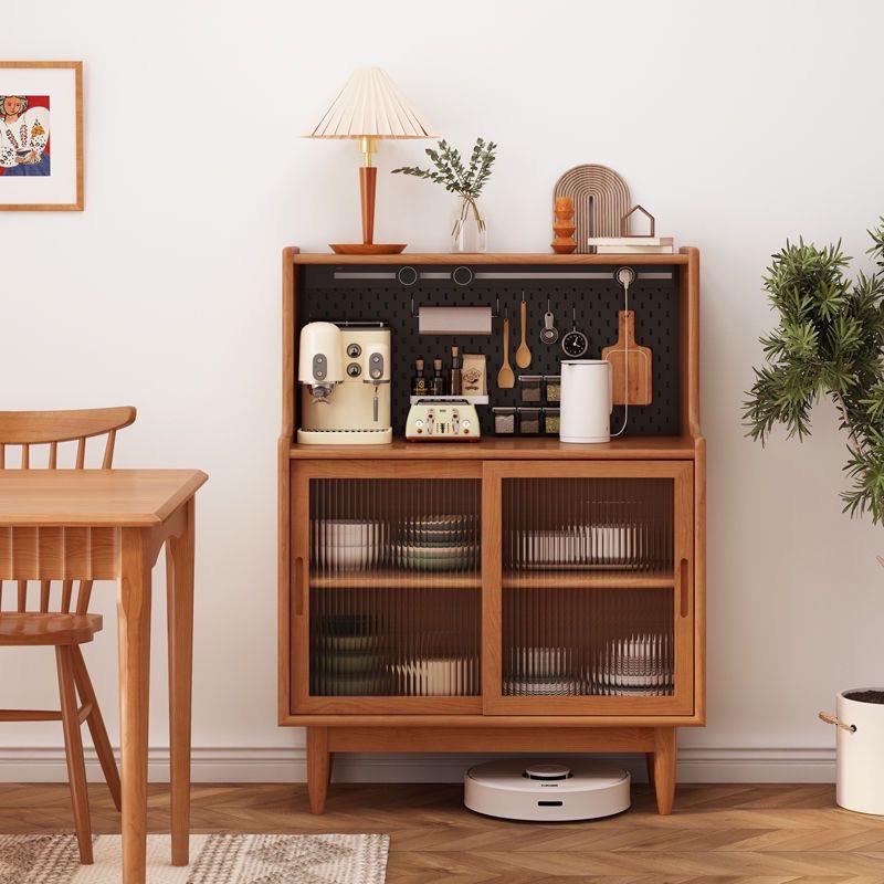 Small apartment sideboard Japanese style simple solid wood storage cabinet restaurant side cabinet hole board storage cabinet wall tea cabinet