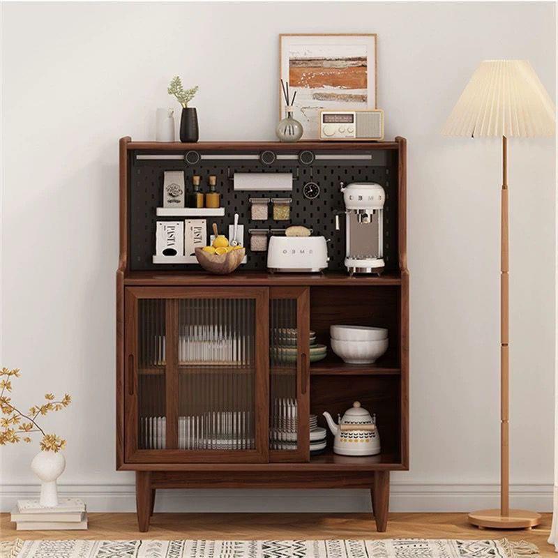Small apartment sideboard Japanese style simple solid wood storage cabinet restaurant side cabinet hole board storage cabinet wall tea cabinet